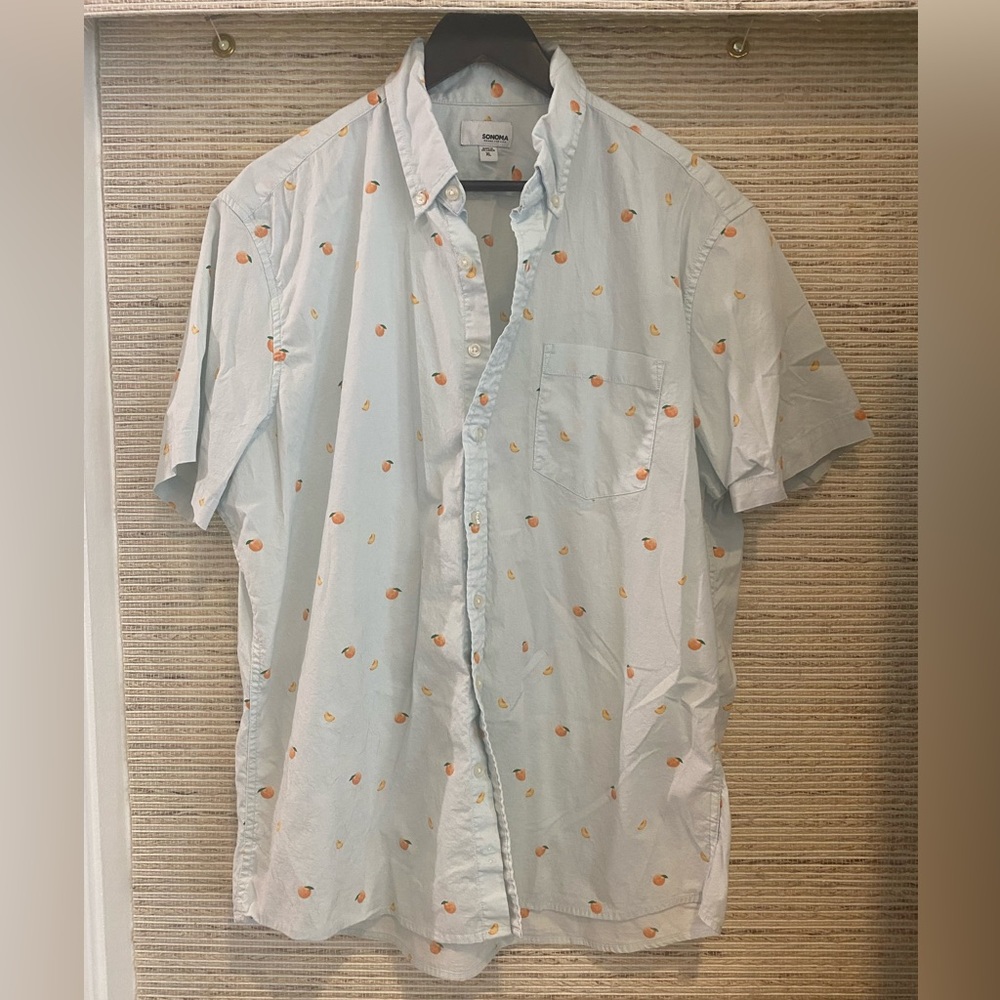 Sonoma Button Down Shirt in Peach Print